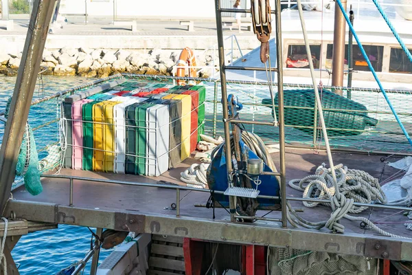 fish containers on a fishing vessel