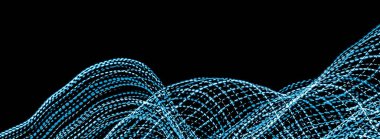 Siyah arkaplanda mavi noktalı ışık çizgileri