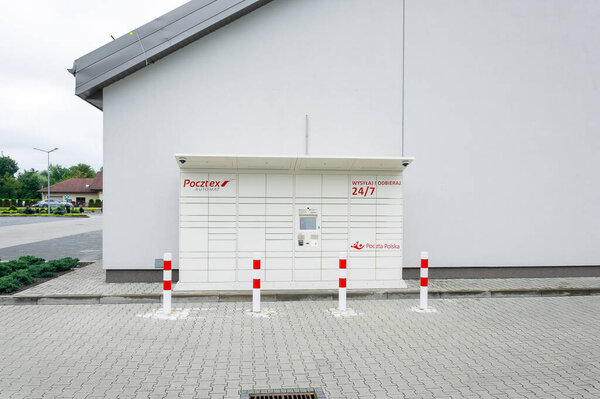 Jaroszowice, Poland - July 14, 2024 - Pocztex parcel locker in Jaroszowice