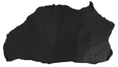 Şeffaf izole bir arkaplan üzerinde siyah kağıt parçaları.