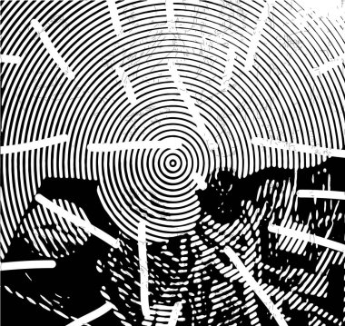 Siyah beyaz desenli, koyu lekeli, çizikli ve çizgili sıkıntılı bir arka plan. Soyut resimleme.