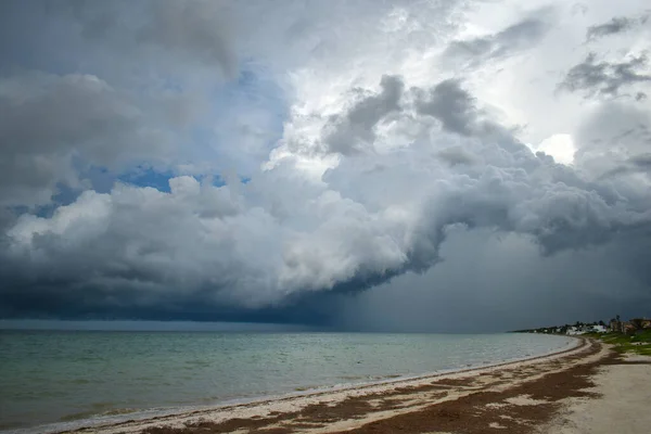 Tropical storm, hurricane over the Gulf of Mexico, black clouds over the ocean, Caribbean Sea