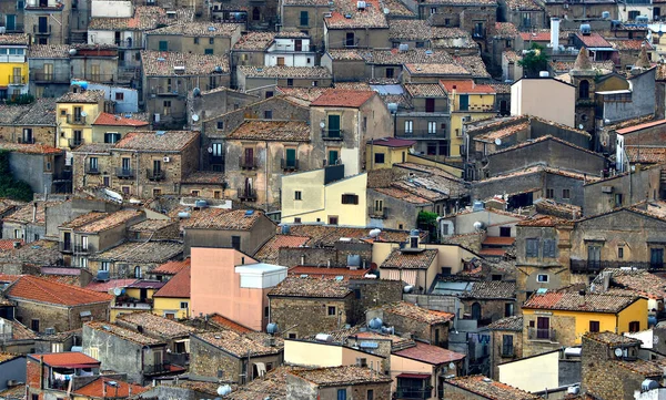 Mistretta, an Italian old town in Sicily, view of small houses close together.