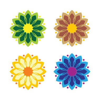 Renkli Süslü Çiçek Simgesi Vektör Logo Şablonunu Ayarla. Vektör EPS 10.