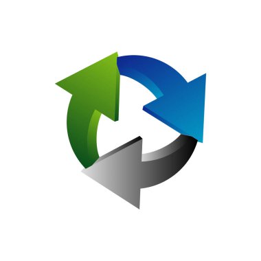 3B Geri Dönüşüm Oku Simgesi Vektör Logo Şablonu