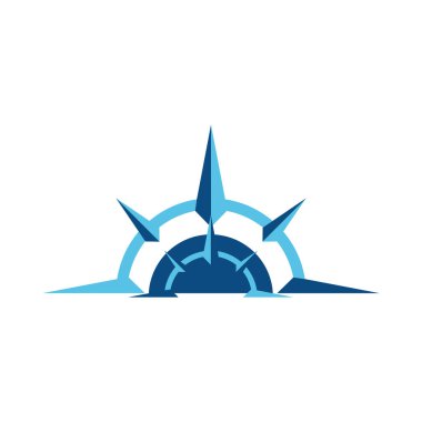 Mavi Pusula Rose Simge Vektör Logo Şablonu