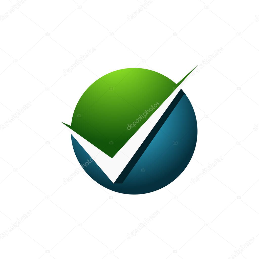 Check Mark and Sphere Icon Vector Logo Template