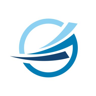 Soyut Çember Mavi Swoosh Simge Vektör Logo Şablonu