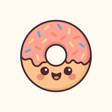 Kawaii Tasarım Biçimi Serpinti Vektör Şablonu ile Mutlu Donut