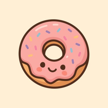 Kawaii Tasarım Biçimi Serpinti Vektör Şablonu ile Mutlu Donut