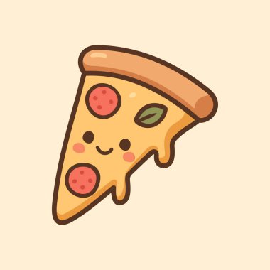 Kawaii Tasarım Stili Pizza Vektör Şablonu Dilimi