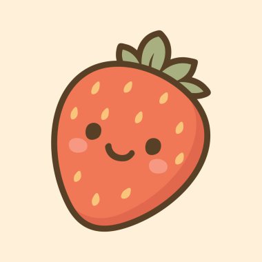 Kawaii Tasarım Biçimi Çilek Vektör Şablonu