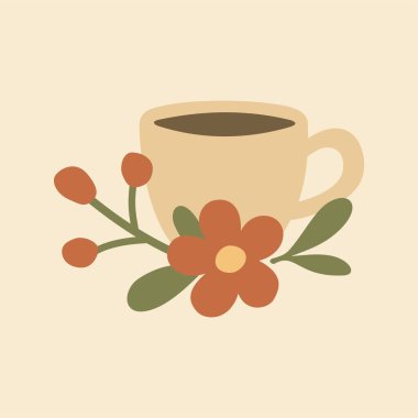 Cottagecore Tema Tarzı Kahve Vektörü Şablonu