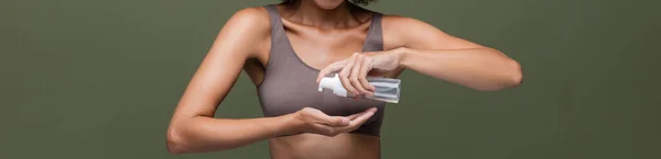 Cropped View African American Woman Top Applying Cleansing Foam Hand — Stock Photo, Image