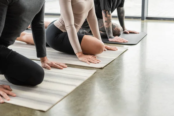 Cropped View African American Woman Doing Half Pigeon Asana Group — Stock Photo, Image
