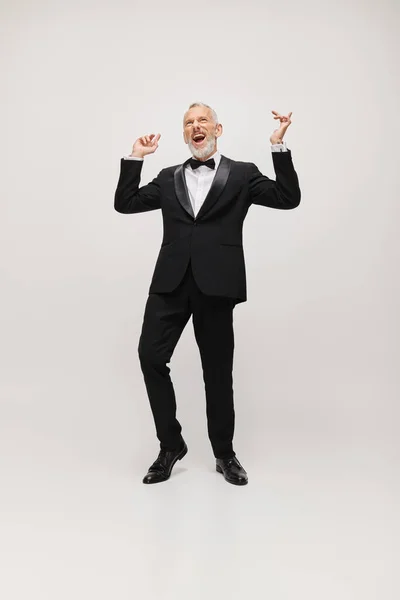 Attractive Happy Mature Man Gray Beard Bow Tie Elegant Tuxedo — Stock Photo, Image