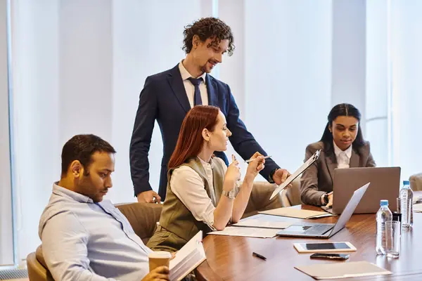 Multicultural Business Team Brainstorming Conference Table — Stock Photo, Image
