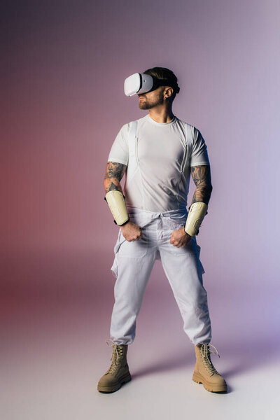 Мужчина в белой рубашке в перчатках, излучающий артистичность и точность.