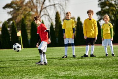 Bir grup enerjik genç çocuk bir futbol sahasının tepesinde zaferi kutlarken ya da yeteneklerini gösterirken zafer ve yoldaşlık hissi yayıyorlar..