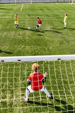 Enerji ve coşku dolu, heyecan verici bir futbol oyunu oynayan bir grup genç çocuk. Koşuyorlar, topa vuruyorlar ve birbirlerine tezahürat yapıyorlar. Sahada dostça bir rekabet içindeler..