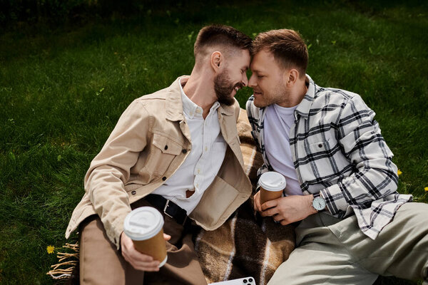 Пара мужчин отдыхают на травянистом поле под открытым небом.