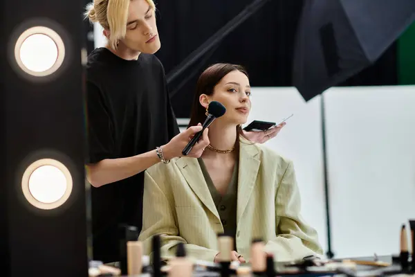 stock image Professional stylist creating a new look for a woman.