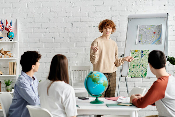 Teenagers participate in a UN Model simulation, engaging in a lively discussion.