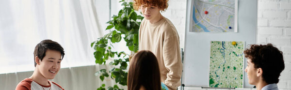 Teenagers participate in a UN Model, engaging in a lively discussion.