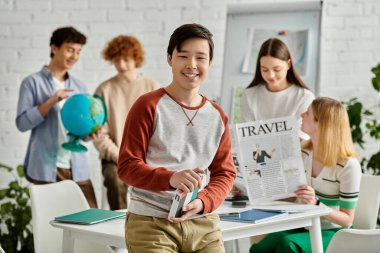 A teenager stands confidently during a UN Model session. clipart