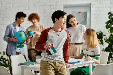 Teenagers participate in a UN Model event, representing different countries. clipart