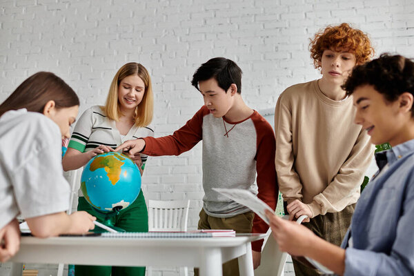 Teenagers participate in a Model UN simulation, engaging in a discussion about global issues.