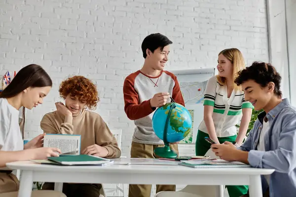 stock image Teenagers participate in a Model UN conference, discussing global issues.