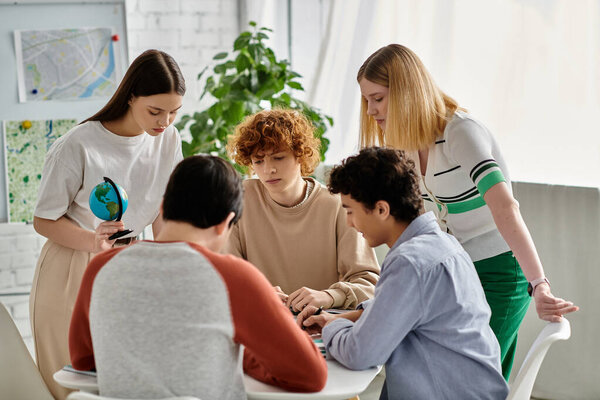 Young people participating in a UN Model simulation, discussing global issues.