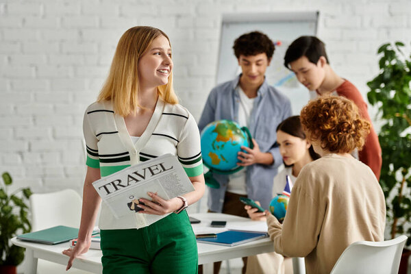 A group of teenagers participate in a UN Model, discussing global issues.