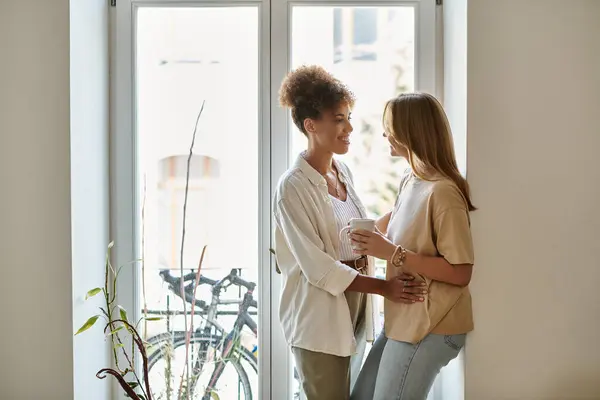 stock image A loving couple shares a warm moment, smiling and enjoying each others presence