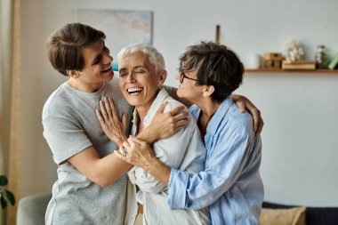 A loving family shares laughter and warmth in a bright living room, enjoying quality time together. clipart