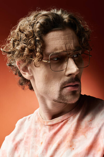 Красивый мужчина демонстрирует глубокие эмоции перед яркими красками.