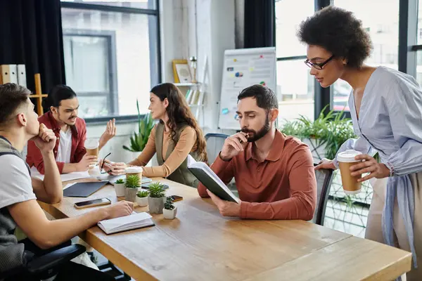 stock image Colleagues share thoughts and support during a difficult conversation.