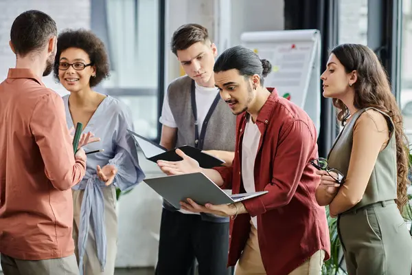 stock image Team members express emotions and ideas during a difficult transition.