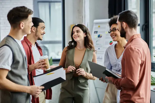 stock image Colleagues converse amiably during a challenging time.