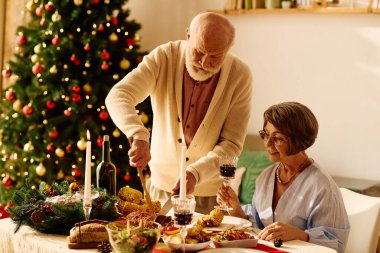 Sevgi dolu bir çift, rahat evlerinde birlikte Noel yemeği pişirir..