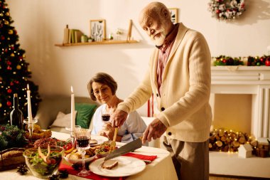 Noel 'i kutlarken, üst düzey bir çift sıcak dekore edilmiş evlerinde keyifli bir yemek yer..