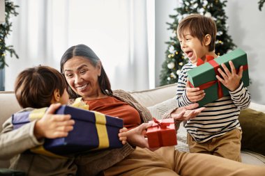 Neşeli bir aile Noel ağacının yanında neşeli anlar geçirir. Evlerinde kahkahalar ve hediyeler paylaşırlar..