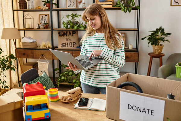Sorting toys for donations, this young woman champions a sustainable lifestyle.