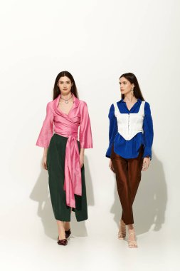 İki güzel ikiz kardeş moda anlayışlarını sergilerken birlikte bir anın tadını çıkarıyorlar..