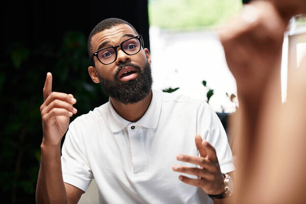 A young woman and man exchange ideas and experiences during a dynamic interview.
