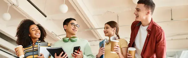 A group of multicultural students of various backgrounds stand together indoors, embodying unity and friendship — Stock Photo