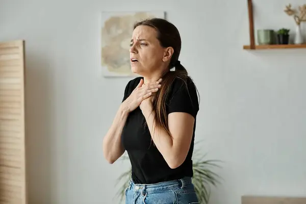 Woman in living room, struggling with depression. — Stockfoto