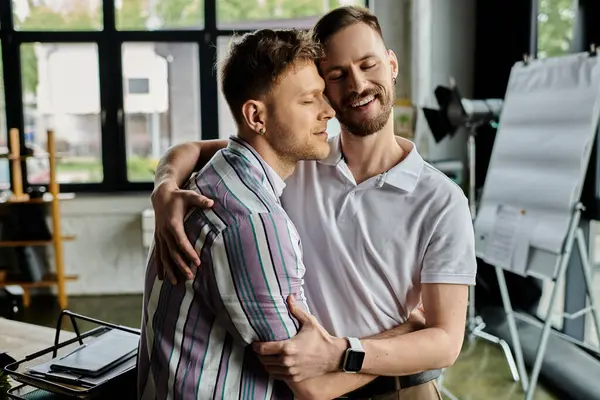 Two happy men in casual attire standing together. — Stock Photo