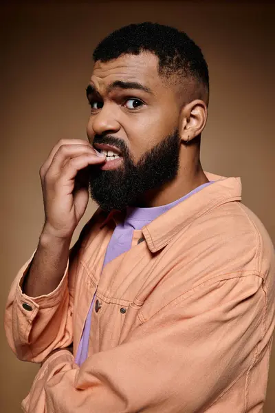 Handsome African American man with a beard wearing a shirt — Stock Photo
